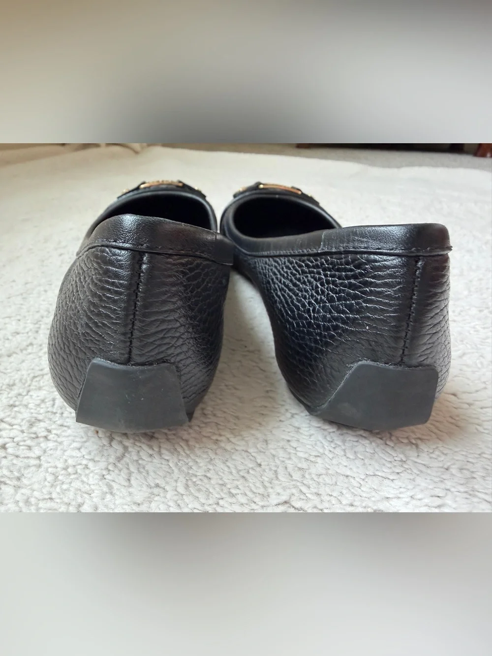Tory Burch Black Leather Logo Flats with Gold Hardware Women Size 8